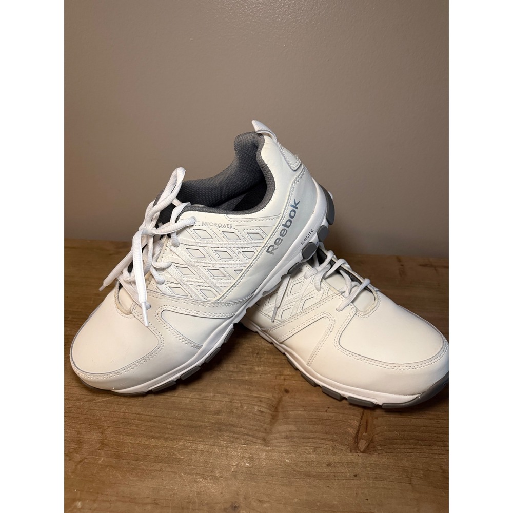 Reebok Sublite Work Mens White Leather Slip Resistant Athletic Shoes RB4005‎